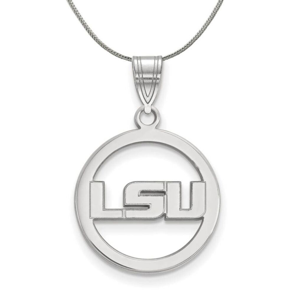Sterling Silver Louisiana State Small Circle Necklace - 24 Inch